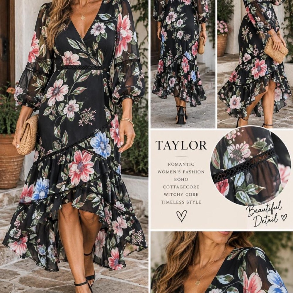 Taylor Floral High-Low Maxi Dress Size 12 Practical Magic Witchy Boho Coquette
